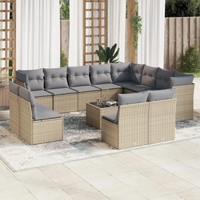vidaXL Set canapele de grădină, 13 piese, cu perne, bej, poliratan