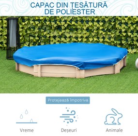 Outsunny Cutie de Nisip pentru Copii 3-8 Ani cu Scaune și Peliculă de Acoperire, 139,5x139,5x21,5 cm, Lemn Natural | Aosom Romania