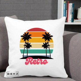 Perna Decorativa Retro Sunset Palmieri, 40x40 cm, Alba Mata, Husa Detasabila, Perna Inclusa, BEKZ®