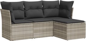 vidaXL Set canapea de grădină cu perne, 4 piese, gri deschis poliratan