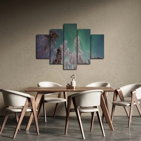 Tablou cu aurora borealis deasupra pomilor înghețați (150x105 cm)