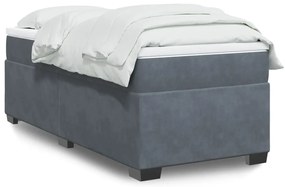 vidaXL Pat box spring cu saltea, gri închis, 90x200 cm, catifea