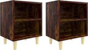 vidaXL Noptiere picioare lemn masiv 2 buc., stejar afumat, 40x30x50 cm