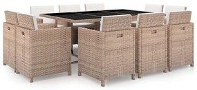 vidaXL Set mobilier de exterior cu perne, 11 piese, bej, poliratan