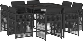 vidaXL Set mobilier de grădină cu perne, 9 piese, negru, poliratan