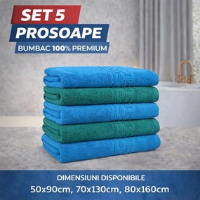 Set 5 Prosoape Baie Premium, 100% Bumbac, Absorbante și Pufoase, Verde/Turcoaz