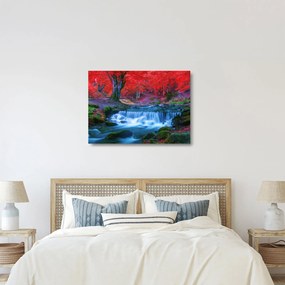 Tablou pe sticlă - Cascada în pădurea roșie (70x50 cm)