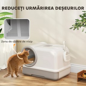 PawHut Litieră pentru Pisici cu Capac, Litiere Pisici cu Tavă și Lopățică Inclusă, Saci Deodorant, Ușor de Curățat, Alb și Gri | Aosom Romania