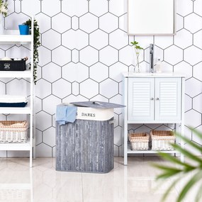 HOMCOM Coș de rufe din bambus cu capac 100 L Colector de rufe cu mânere din PU, sac de rufe din pânză de vela, Coșuri de rufe pentru bucătărie dormitor baie Gri | Aosom Romania