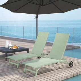 Outsunny Set de 2 șezlonguri din aluminiu și textilenă cu roți spătar rabatabil sarcină max. 150 Kg verde închis | Aosom Romania