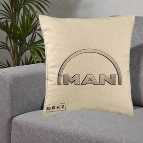 Perna Personalizata cu emblema MAN, 40x40 cm, Bej, Husa Detasabila, Perna Inclusa, BEKZ®