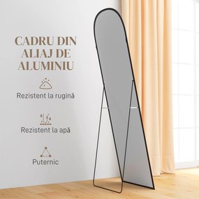 HOMCOM Oglindă de Podea și Perete, Oglindă Modernă cu Structură din Aliaj de Aluminiu și Suport Pliabil, 50x161.5 cm, Negru | Aosom Romania