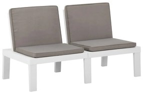Set mobilier de gradina cu perne, 3 piese, alb, plastic Alb, 3