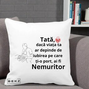 Cadou pentru Tata - Perna Personalizata Tata Nemuritor Lectura, 40x40 cm, Alba Mata, Husa Detasabila, Perna Inclusa, BEKZ®