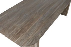 Masă dining din lemn masiv de tec, maro, 12 locuri, cu picioare canelate, 77 x 250 x 100 cm, „Arven”