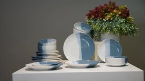 Set Farfurii 3 piese Artizan Albastru Indigo Pal (1 Farfurie 26cm, 1 Farfurie 20cm, 1 Bol 450ml) produs glazurat manual