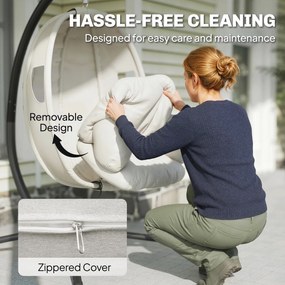 Outsunny Fotoliu suspendat cu cadru, coș pliabil cu pernă groasă, înălțime reglabilă, centură de siguranță până la 120 kg | Aosom Romania