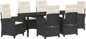 vidaXL Set de masă pentru grădină cu pernă 7 pcs Negru poliratan