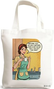 Sacosa de Panza pentru Cumparaturi, Geanta Tote, model Today is not the day 38 x 34.5 cm, Alba, BEKZ®