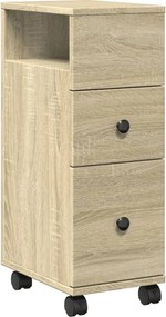 vidaXL Dulap de baie îngust cu roți, stejar sonoma, lemn prelucrat