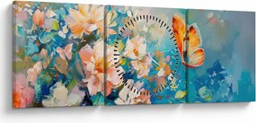 Tablou - Fluture și flori, pictură în ulei II. (cu ceas) (90x30 cm)