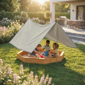 AIYAPLAY Ladă cu nisip din lemn cu copertină, ladă cu nisip pentru copii pentru exterior cu 4 bănci, căptușeală de fund, galben | Aosom Romania