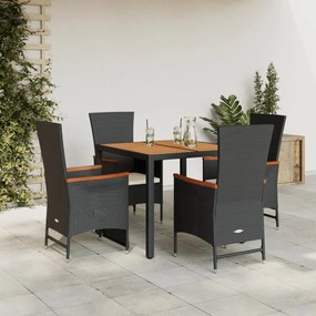 3277507 vidaXL Set mobilier de grădină cu perne, 5 piese, negru, poliratan