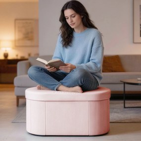 HOMCOM Pouf pliabil cu spațiu de depozitare modern, tapițat cu catifea, 72L, pentru living și dormitor, 76x38x35 cm, Roz | Aosom Romania