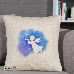Perna Decorativa Inger cu Trompeta Albastru, 40x40 cm, Bej Canapea, Husa Detasabila, Perna Inclusa, BEKZ®