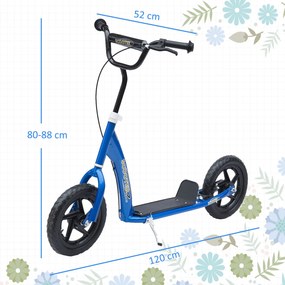 HOMCOM Monopatin cu 2 Roți pentru Copii 5-12 Ani cu Frână Posterioră și Ghidon Reglabil, Monopatin din Oțel și Plastic, 120x52x80-88 cm, Albastru | Aosom Romania