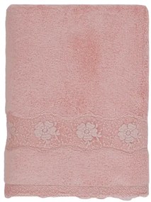 Prosop de corp STELLA cu dantela 85x150 cm Roz Trandafir / Pink Rose