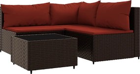 vidaXL Set mobilier de grădină cu perne, 4 piese, maro, poliratan