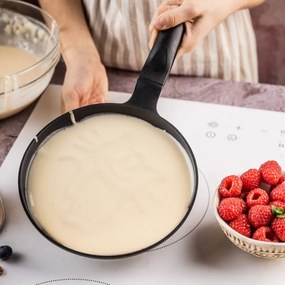 Plită pentru clătite Klausberg KB 7973, 18 cm, Fund în relief cu pisicuță, Acoperire antiaderentă, fără PFOA, Inducție, Negru