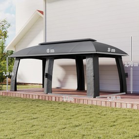 Outsunny Pavilion, Cort de petreceri, cu plase anti-insecte, plafon rezistent la vânt, pentru până la 15 persoane, gri închis, 3 x 6 x 3 m | Aosom Romania