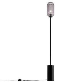 Lampa de podea Art Deco neagră cu sticlă fumurie - Rid
