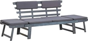 vidaXL Bancă de grădină cu perne 2-în-1 gri 190 cm lemn masiv acacia