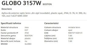 Aplica de perete pentru iluminat exterior IP44 Boston maro