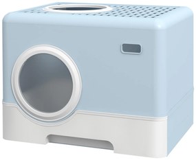 PawHut Litieră închisă pentru pisici cu tavă detașabilă și lopățică, 52 x 41 x 38,5 cm, albastru | Aosom Romania