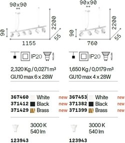 Lustra suspendata DYNAMITE SP4 SQUARE NERO
