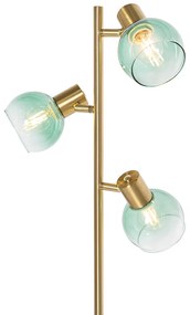Lampa de podea Art Deco aurie cu sticlă verde cu 3 lumini - Vidro