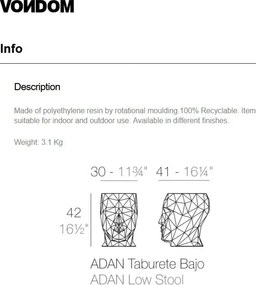 Taburete exterior/interior design decorativ ADAN STOOL, mat