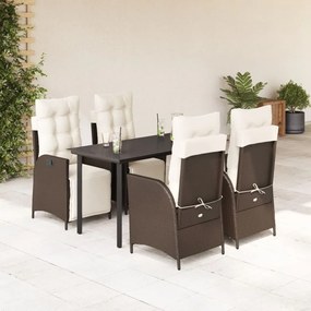 vidaXL Set mobilier de grădină, 5 piese, cu perne, maro, poliratan