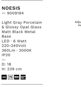 Pendul LED decorativ portelan gri deschis, sticla alb, NOESIS
