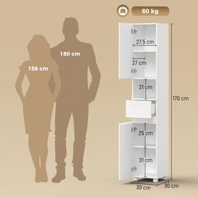 HOMCOM Dulap Baie Înalt, Economisire Spațiu, cu Sertar, Alb Lucios | Aosom Romania