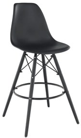 Scaun de bar, negru, plastic/lemn, CARBRY NEW