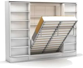Pat rabatabil Dublu cu biblioteca si dulapuri - Sliding Suit (Suit Bed) 140X200 - Alb Mat