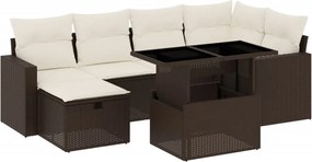 vidaXL Set canapele de grădină cu perne, 7 piese, maro, poliratan