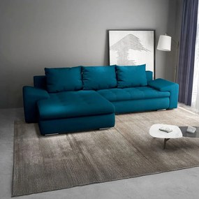 Colțar extensibil dumonde cu ladă de depozitare si sezut confortabil din spuma high-density, Leonardo Enjoy Petrol 260x185 cm