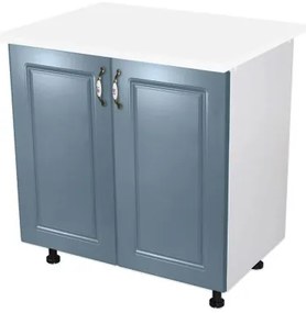 Masca pentru chiuveta cu 2 usi 80 cm Zebra, Alb/MDF Albastru cu blat Alb, 80 x 85 x 60 cm