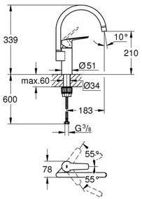 Baterie bucatarie Grohe Start cu pipa pivotanta crom lucios